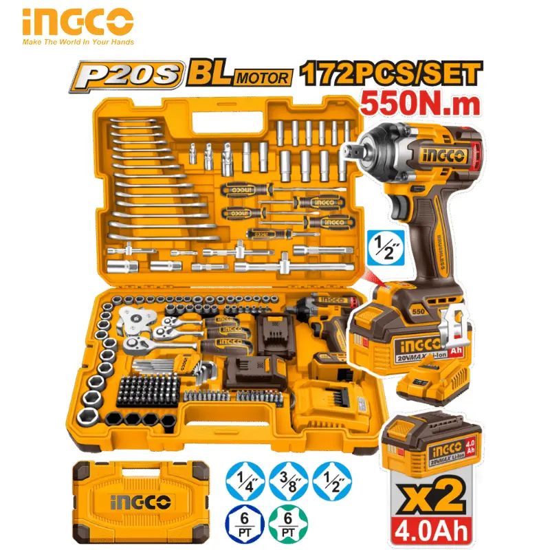 SET D'OUTILS AVEC CLÉ À CHOCS SANS FIL  172 PIÈCES INGCO HKTHP41723 - 1
