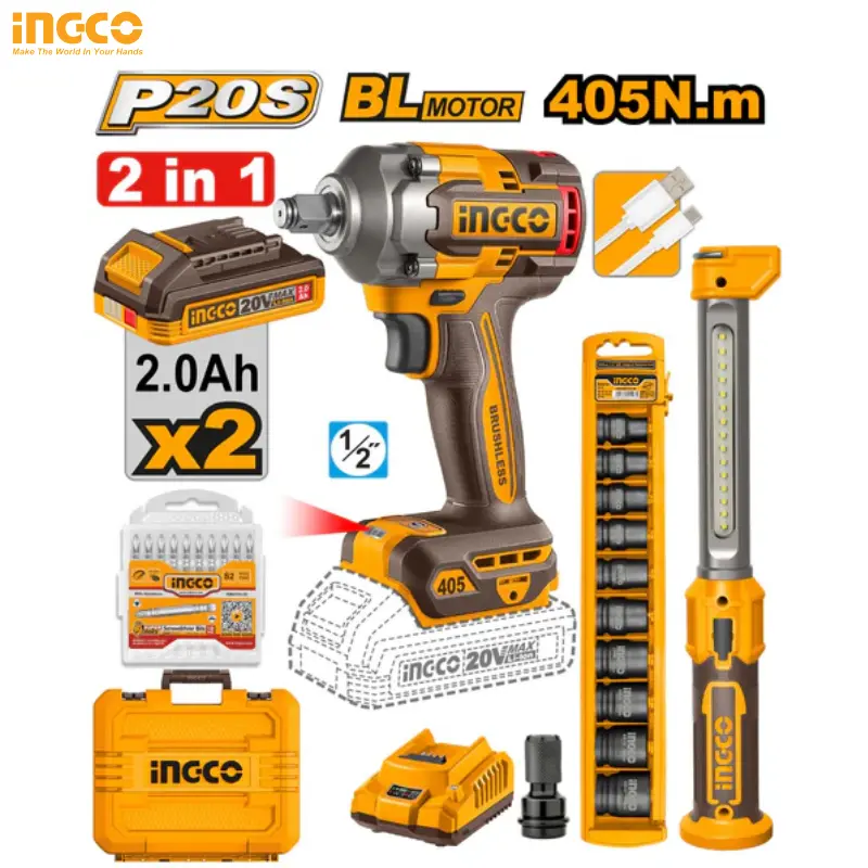 CLÉ À CHOCS SANS FIL INGCO LI-ION 20 V, 405 NM COSLI23056 - 1