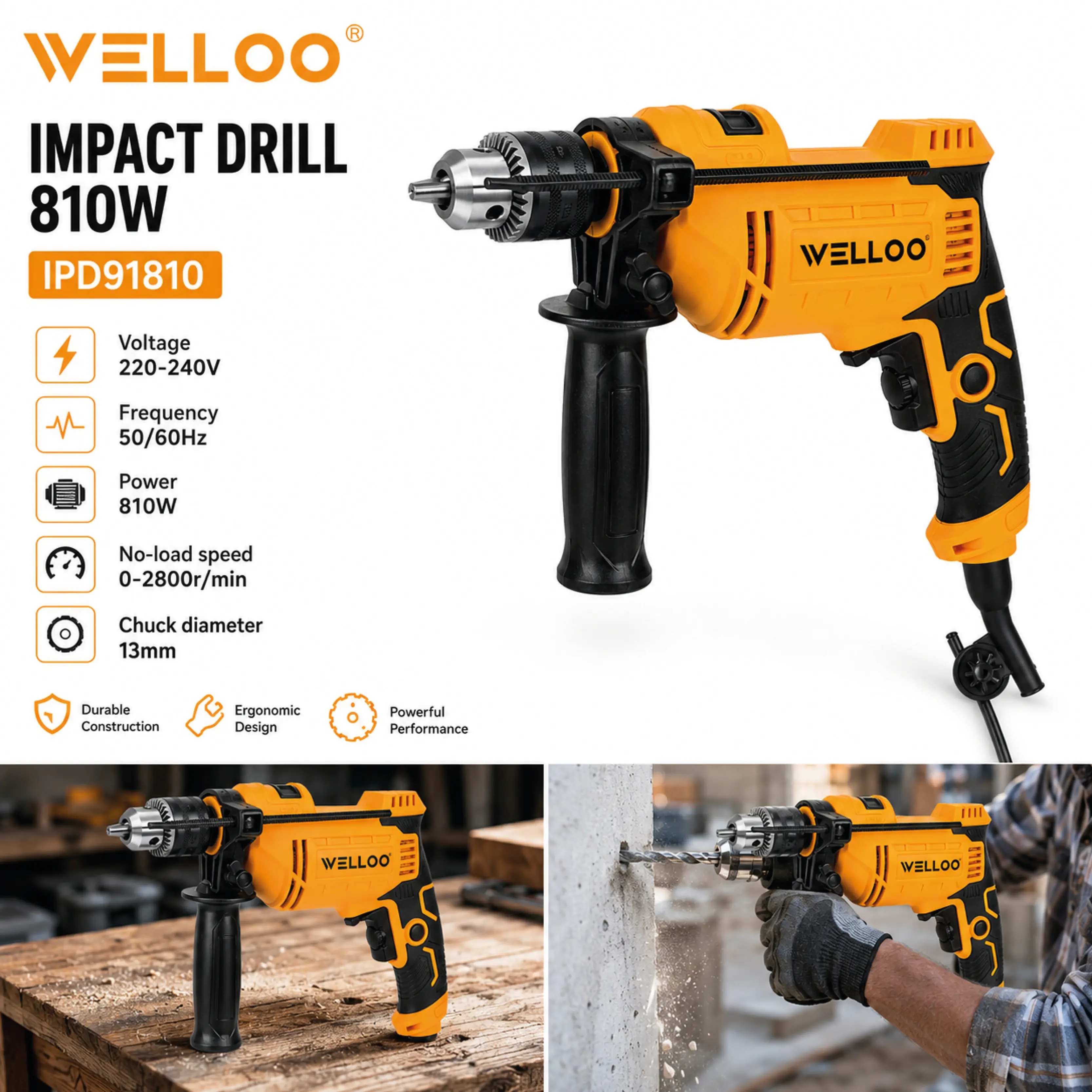 PERCEUSE WELLO 810W 13MM IPD91810 - Image 1