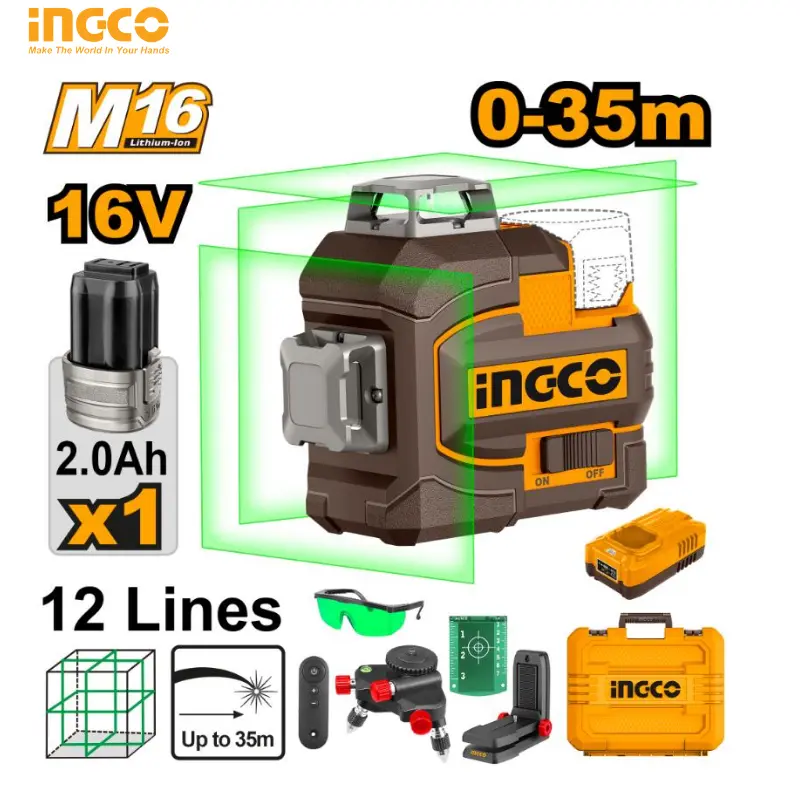 NIVEAU LASER 3D SANS FIL INGCO 12L HLL301201 - Image 1