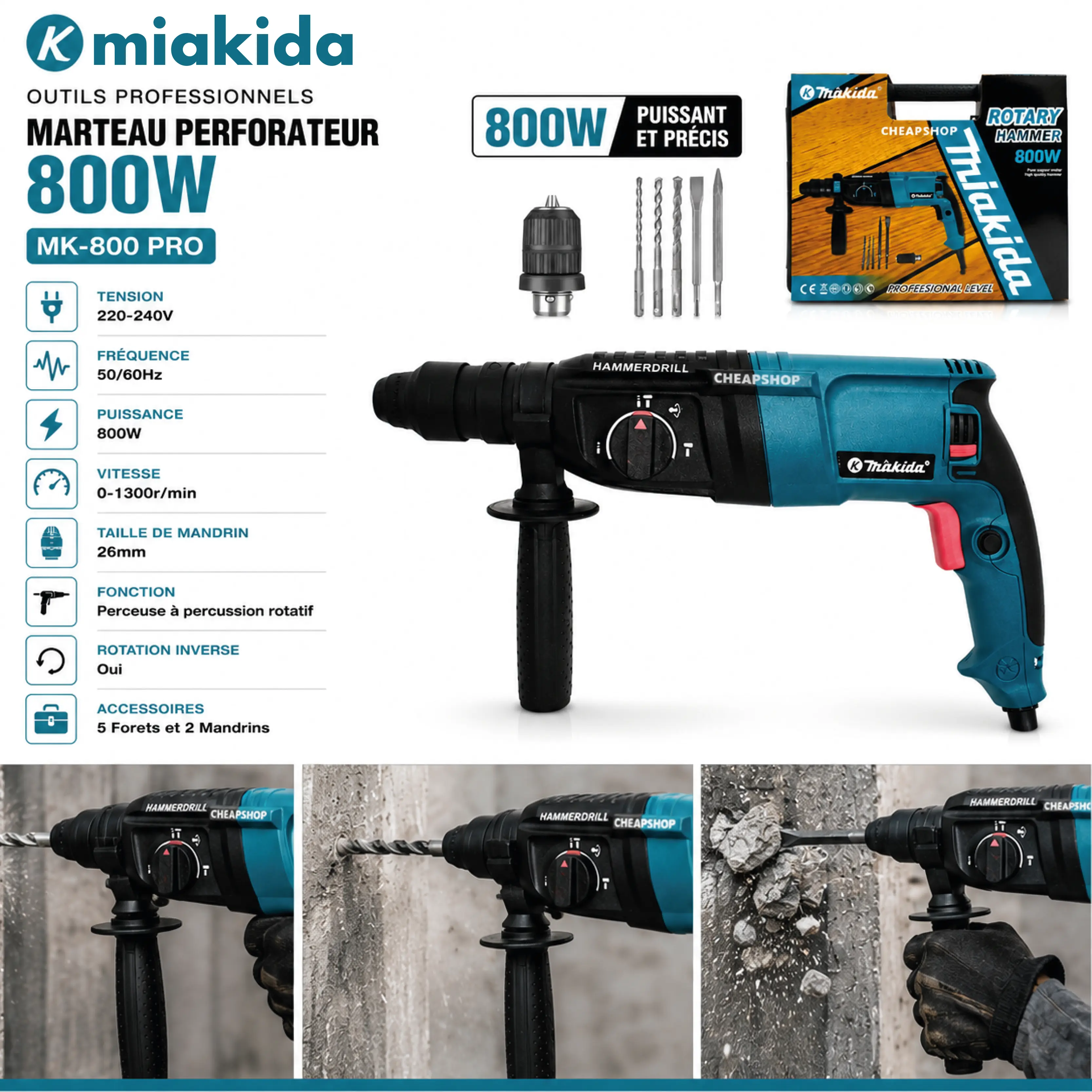 MARTEAU 800W DOUBLE MANDRIN MIAKIDA  - 1