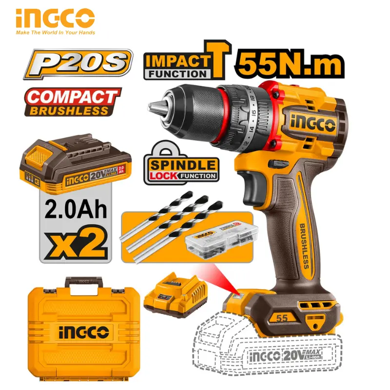 VISSEUSE BRUSHLESS CORDLESS IMPACT DRILL INGCO CIDLI20558 - 1