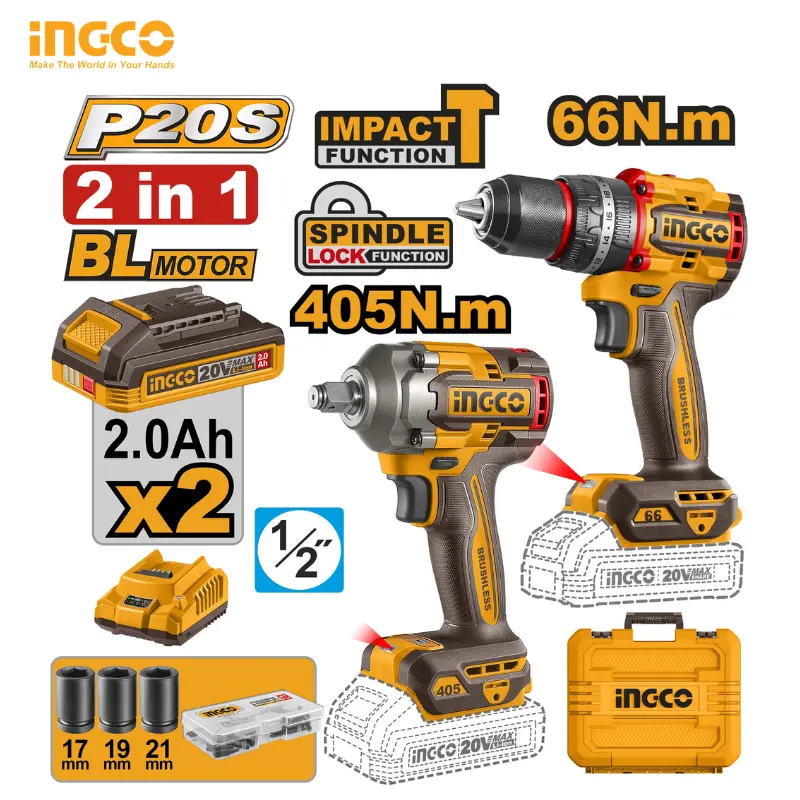 KIT COMBO 2 PIÈCES SANS FIL INGCO CKLI20286 - 1