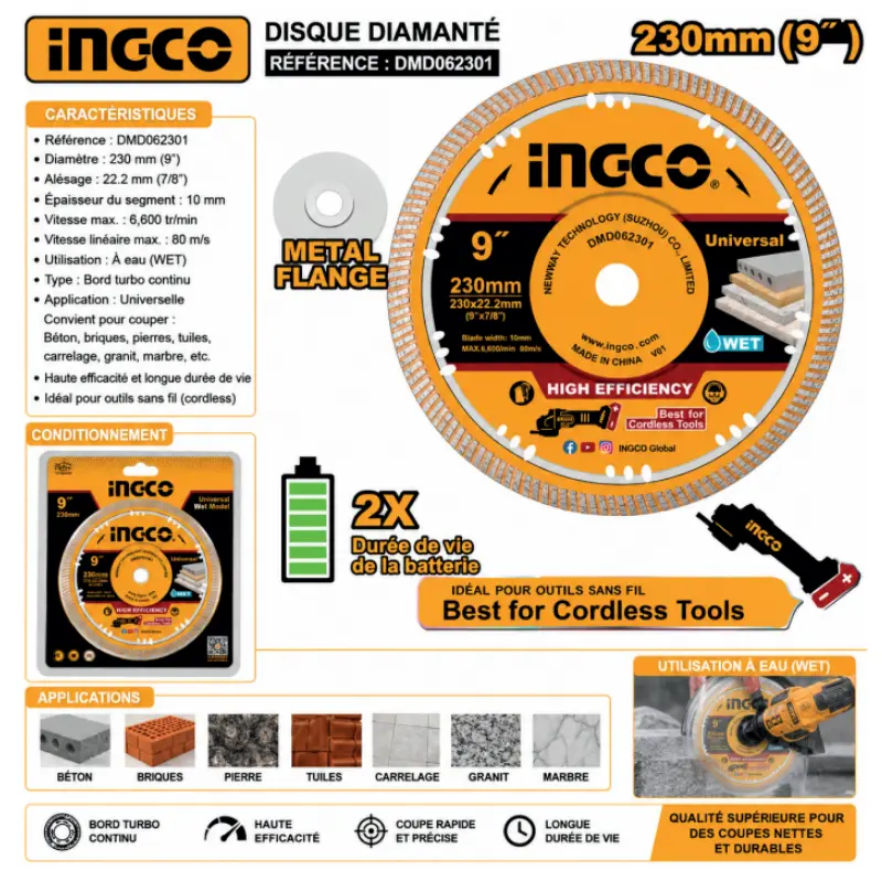DISQUE DE COUPE DIAMANTÉ ULTRA-MINCE INGCO DMD062301 - 1