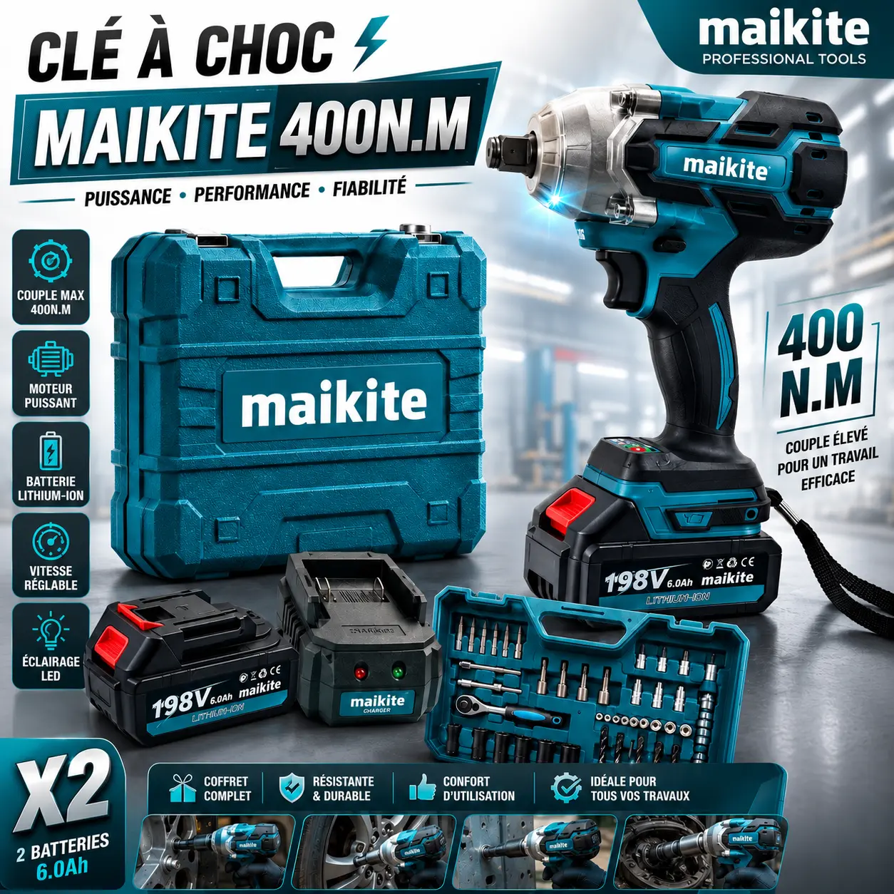 CLÉ À CHOC MAIKITE DOUBLE BATTERIE 400N.M - Image 1