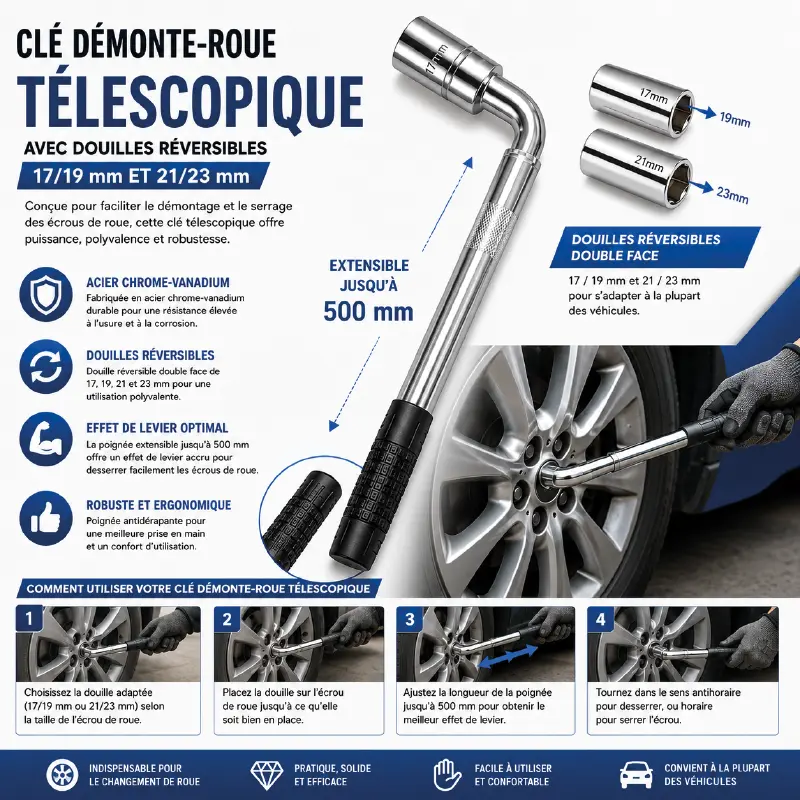 CLÉ DÉMONTE-ROUE TÉLESCOPIQUE - Image 1